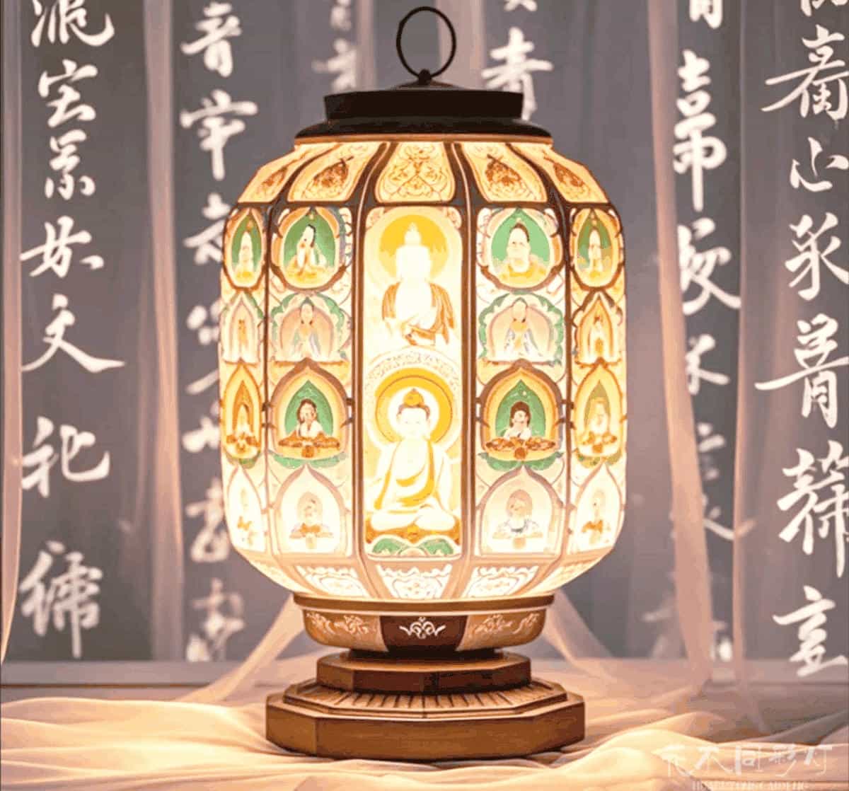 安装完毕亮灯调试阶段的巨型国风灯笼在苍茫暮色中绽放出雄浑大气的万道金光