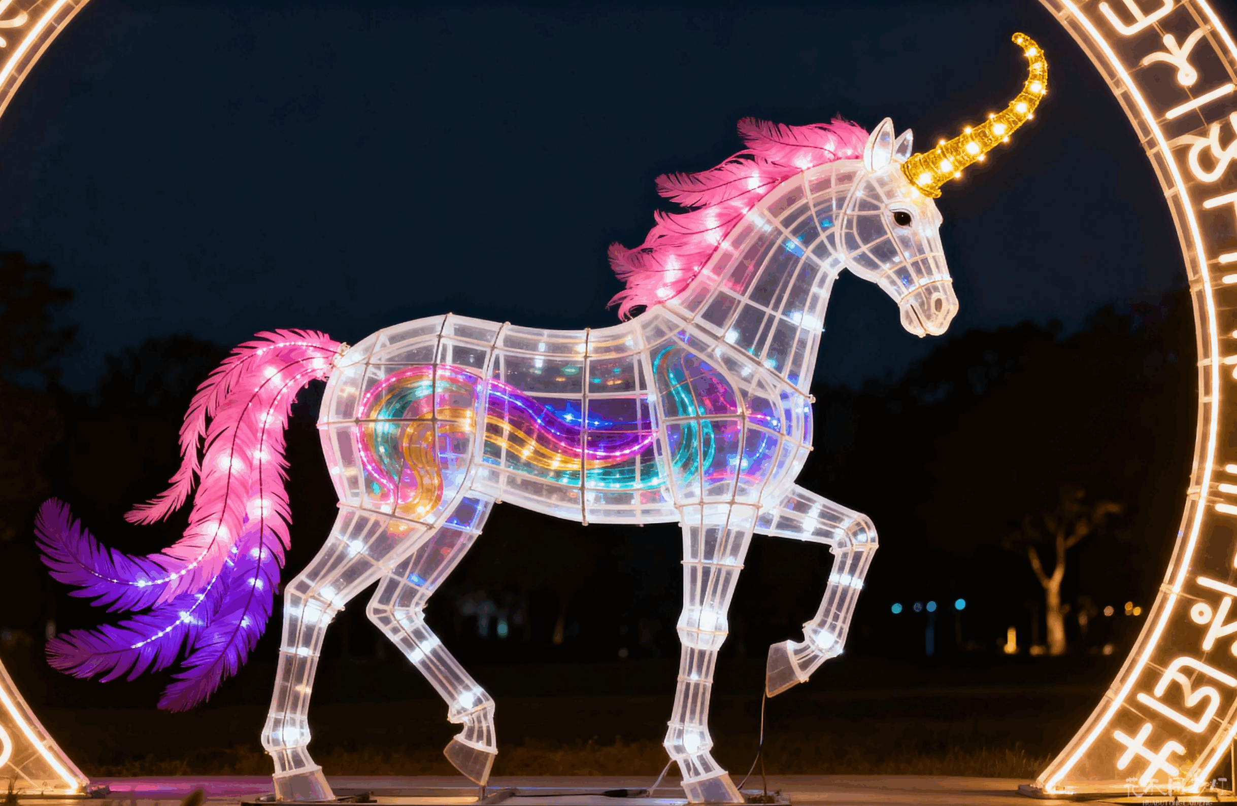 天马行空灯组制作工艺细节-展示翅膀分层布光与肌理处理技术