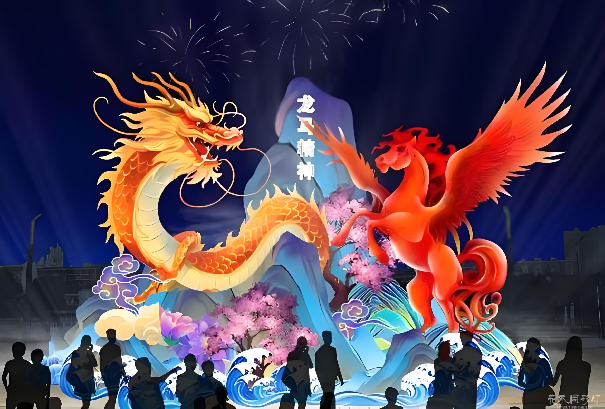 龙马精神花灯工艺细节特写-展示龙首雕刻与马身肌肉线条的精湛工艺 龙马精神花灯工艺细节特写-展示龙首雕刻与马身肌肉线条的精湛工艺