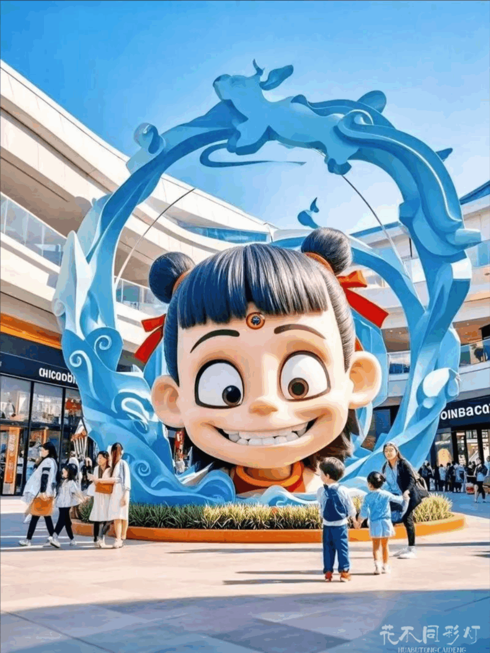 哪吒之魔童降世主题灯展全景-魔童哪吒巨型彩灯主雕