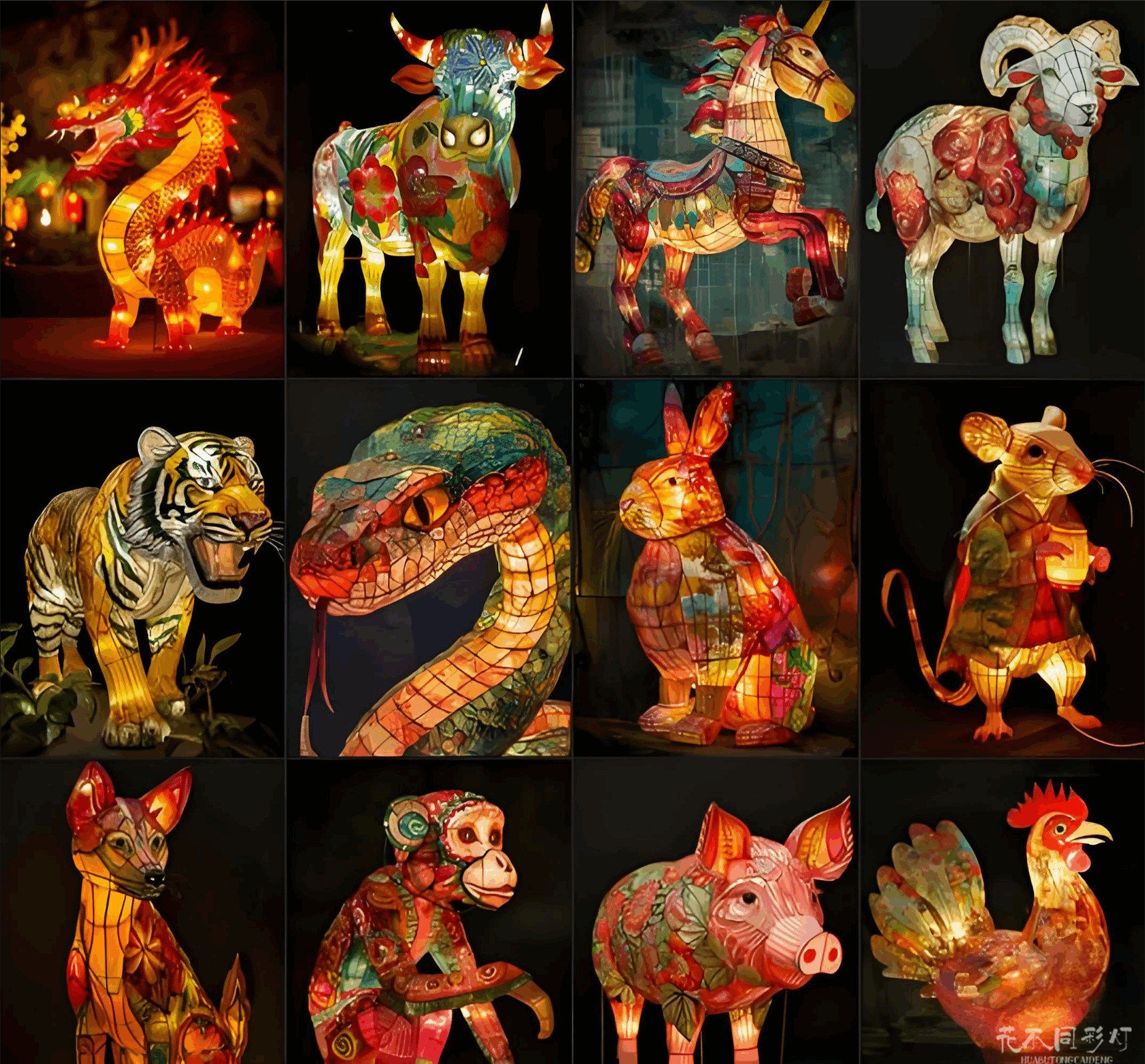 艺术型十二生肖花灯造型展示-传统元素与现代设计语言的融合创新