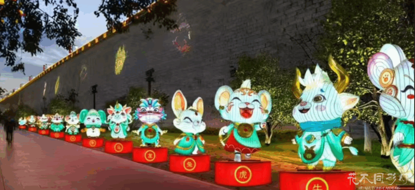 生肖灯组材质透光测试-不同材质在夜间的光线表现效果