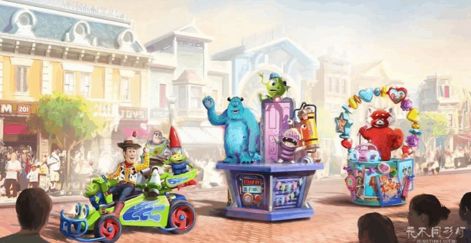 花不同彩灯设计制作的多主题童话巡游花车车队集体展示