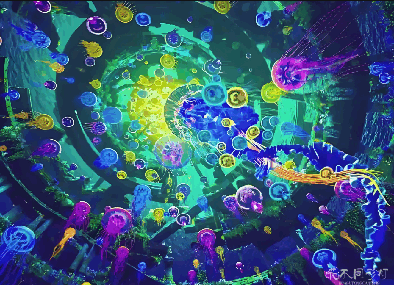 花不同彩灯设计师正在展示海洋公园灯光节全景设计图，图中清晰展现各主题区域布局与灯光效果