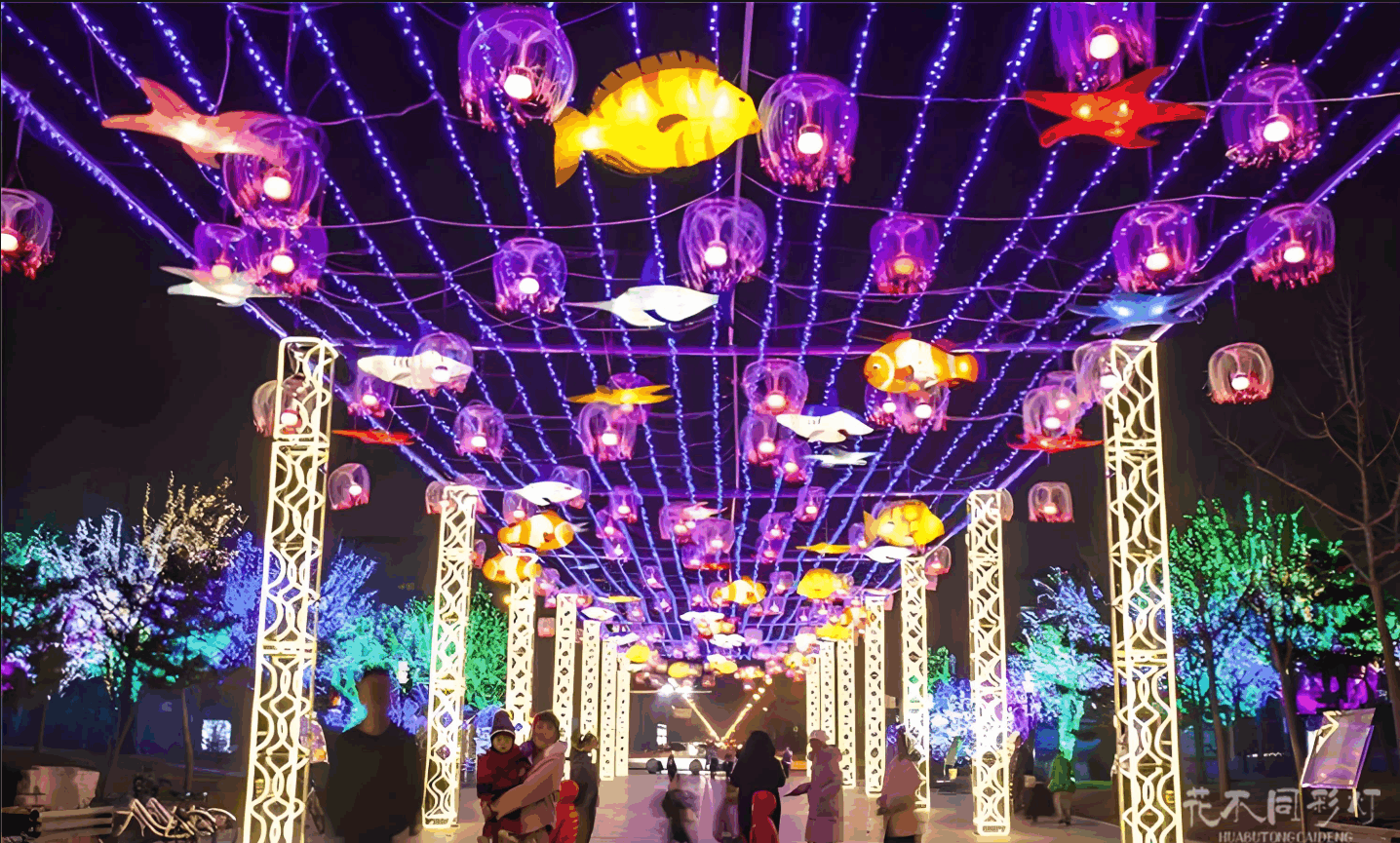  游客在预算有限但效果惊艳的灯光节现场流连忘返