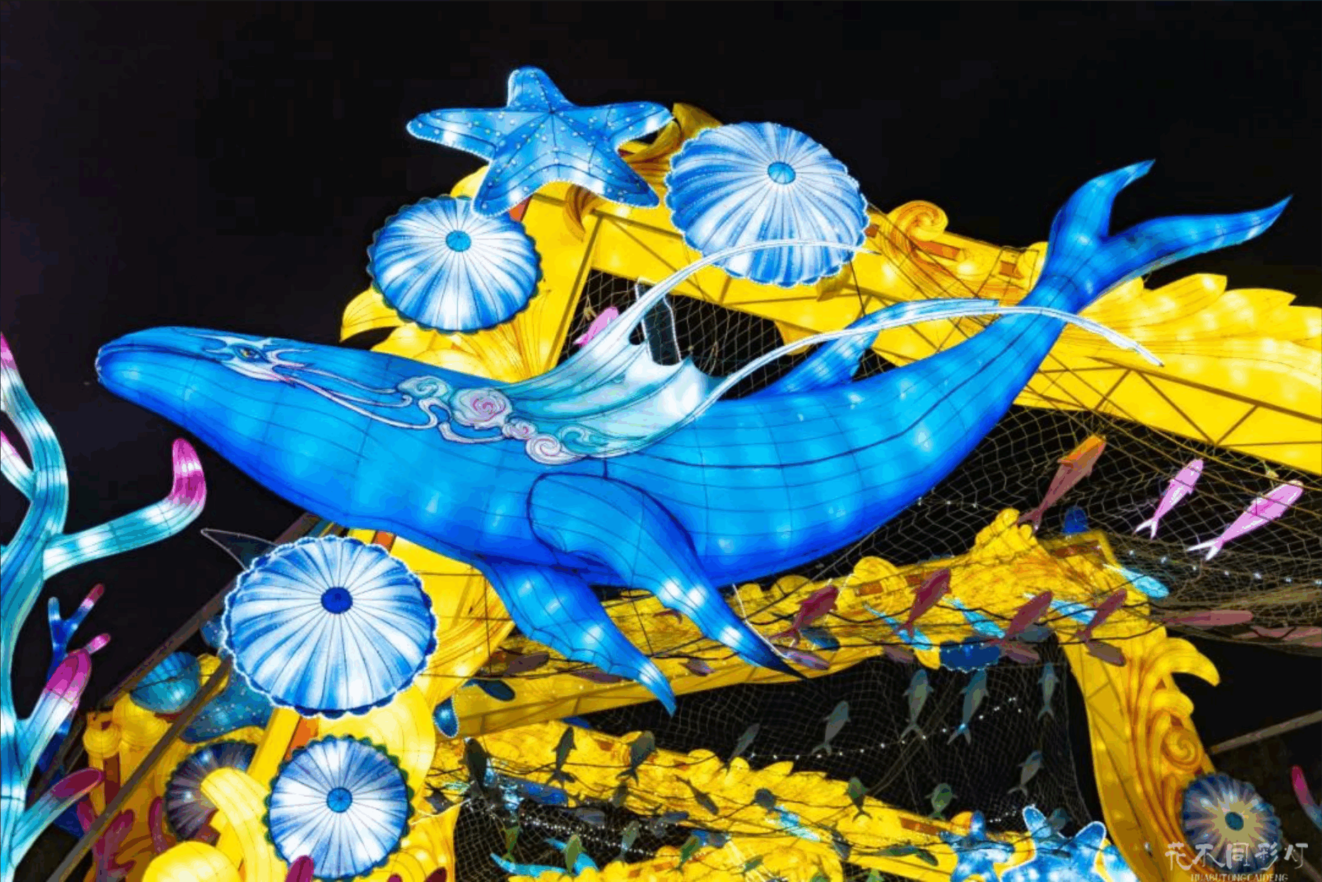  深蓝之光海洋主题灯光节全景，展现梦幻的蓝色光影海洋世界