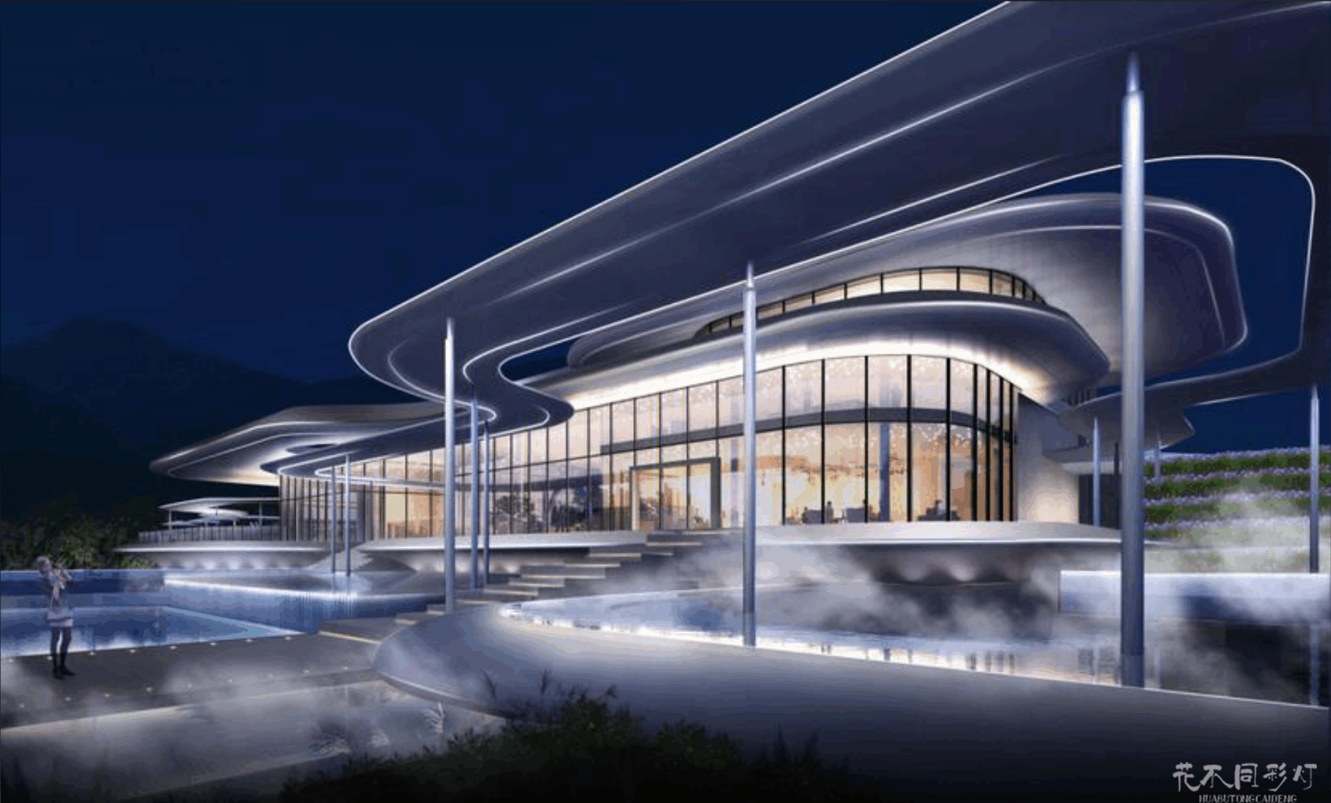 金科·天曜城售楼部建筑外立面灯光效果,展现高端项目调性 金科·天曜城售楼部建筑外立面灯光效果,展现高端项目调性