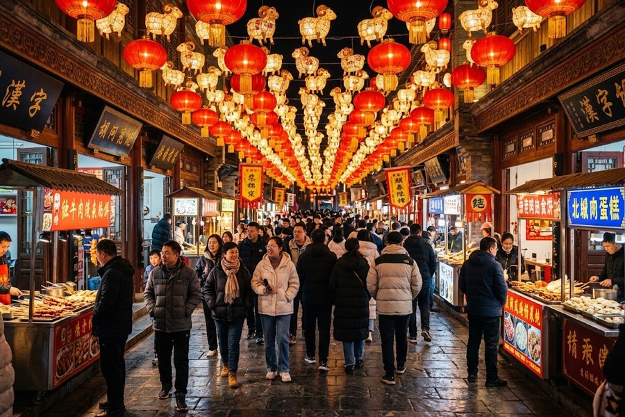 沉浸式国风市集引入羊年非遗花灯长廊：打造穿越感夜游商街