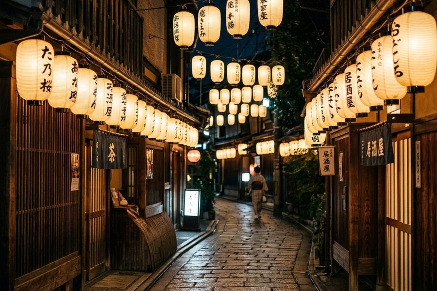 古风文旅特色街区商户门前规范悬挂唐风红灯笼与定制防水阻燃灯具