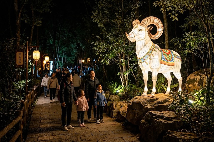 野生动物园与海洋馆夜游：夜光森林与生肖羊科普灯光秀布展