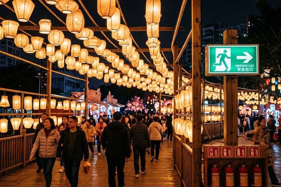 5A级景区春节灯会10万人流量的安全动线与人群疏导案例剖析结构细节与施工参数