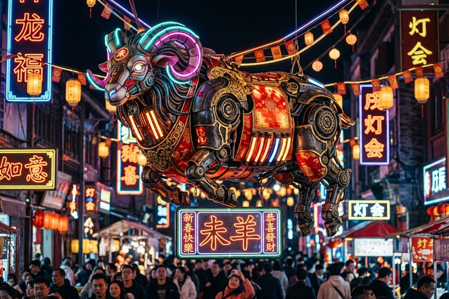 国潮机甲生肖花灯设计图：机械美学与非遗彩灯的碰撞