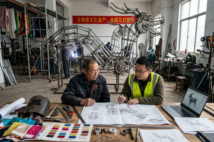 国潮机甲生肖花灯设计图：机械美学与非遗彩灯的碰撞结构细节与施工参数